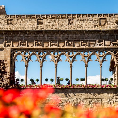 The gothic loggia of the papal Palace in San Lorenzo square, in the historic centre of Viterbo, nothern lazio, Italy.